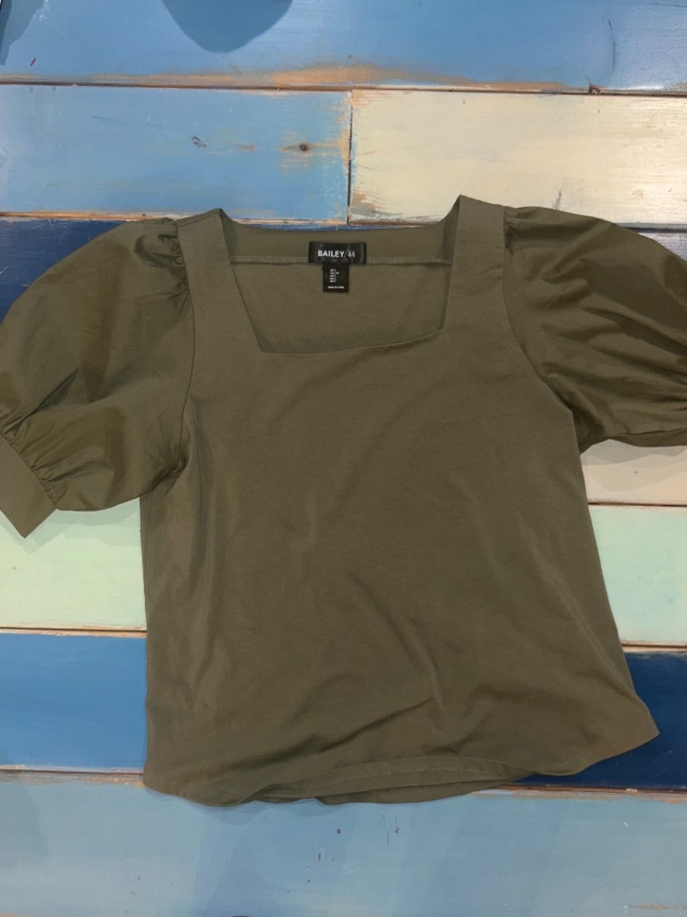 Bailey 44 Olive Green Square Neck Puff Sleeve Top Women’s Large